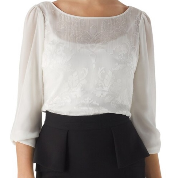 White House Black market 3/4 Bow sleeve burnout, blouse. - Picture 2 of 11